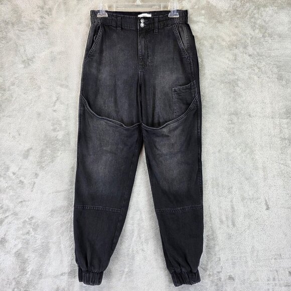 Forever 21 Premium Pants Womens Small Black Denim Jogger Carpenter Style - Picture 1 of 10